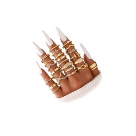 23 Pcs Gold Knuckle Ring Set for Women, Stackable Finger Midi CZ Rings, Simple Stacking Cute Rings Pack Trendy Stuff Jewelry Gift (23 Gold sparkling rings)