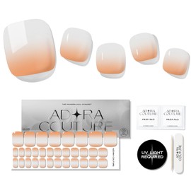 ADORA COUTURE Semi Cured Gel Nail Strips Pedicure | 32pcs White Orange Gradient Gel Pedi Strips | Pedicure Nail Wraps Sticker | Salon Nails at Home Pedicure Kit - Requires UV Light (Peachy Blush P)