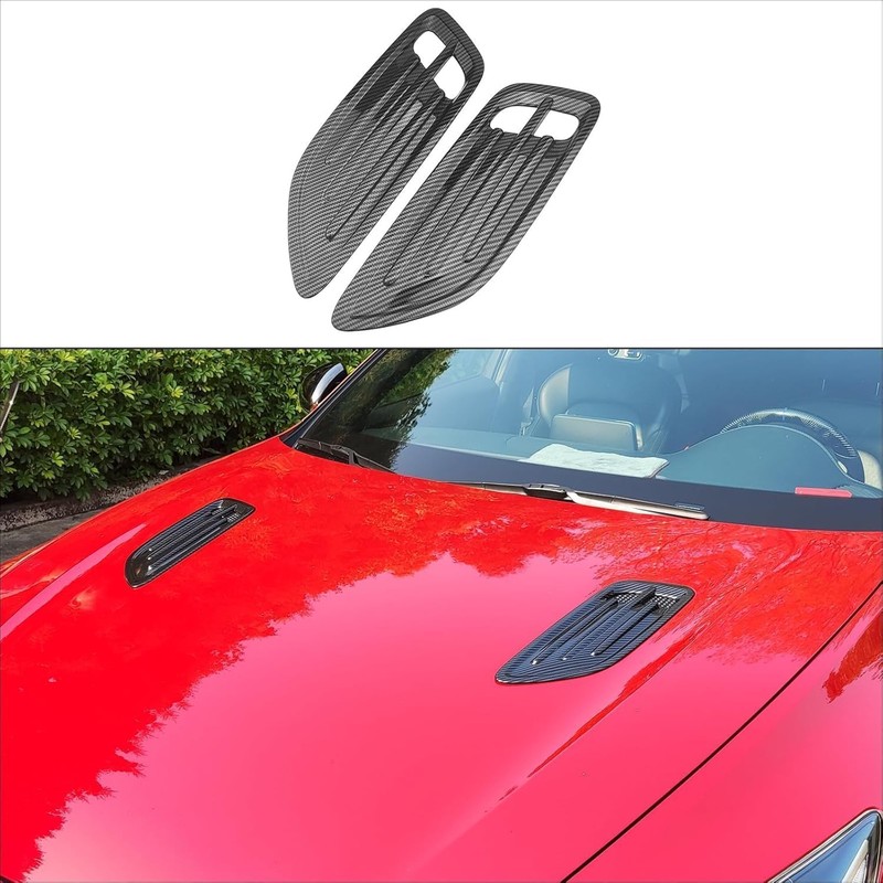 2PCS ABS Carbon Fiber Pattern Hood Vent Trim Covers Compatible