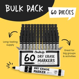 Chalkola Black Dry Erase Markers Fine Tip Bulk Pack of 60, Black Fine Point White Board Markers Dry Erase Pens - Low Odor Whiteboard Pens for Kids, Home, Office, Back to School Supplies