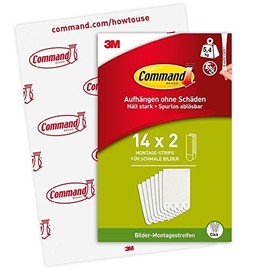 Command Narrow Picture Hanging Strips, 14 Pairs, White, Holds up to 5.4KG