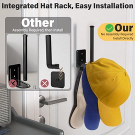 Ginyoyo 2 Pack Hat Organizer, Hat Rack for Wall, Strong Adhesive Hat Hooks, Hat Storage for Baseball Caps, Closet Storage and Organization, Black