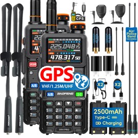 BAOFENG BF-5RH PRO GPS 10Ｗ Ham Handheld Radio, Multi-Band Long Range with 18.89 Inch Tactical Antenna 5RM Two-Way Radio, Aviation/VHF/UHF/1.25m Scanner, APRS Walkie Talkie Type-C Charging,2 Pack