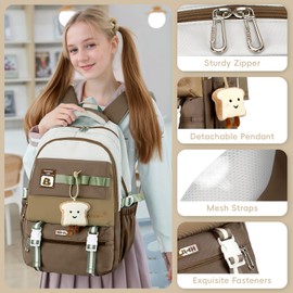 Amythe School Backpack Teenager Girls Large Girls School Bag for Grades 5-12 Stylish School Bag Casual Nylon Daypack for High School and University, brown