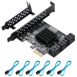 YBBOTT PCIE SATA 6 Gbit/s PCIE Expansion Card 6 Port PCIE 1X SATA Card SATA Controller PCIE 3.0 GEN3 ASM1166 Chipset with 6 SATA Cables and Flat Bracket