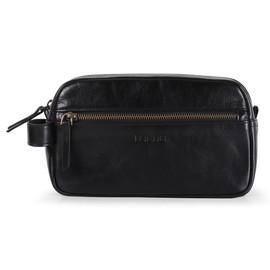 Londo Genuine Leather Travel Toiletry, Makeup, Shaving Organizer Bag - Unisex (Black)