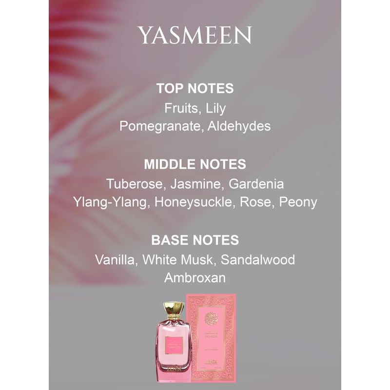 Yasmeen by ZENIA 3.4oz (100ml) EDP Perfume Spray