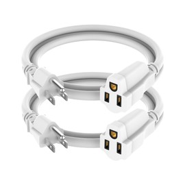 2 Pack Power Extension Cord 3FT/36Inch, Short 3 Prong Electric Extension Cable Outlet Saver, Single Outlet, Heavy Duty, Waterproof, Flexible, 16 AWG, 13A 125V, Outdoor & Indoor Extender Wires(White)