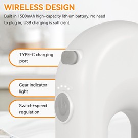 Cordless Hand Mixer, Handheld Egg Beater Electric Handheld 4 Speed Adjustable Mini Hand Mixer Electric Mixer, USB Charing, 1500mAh(White)