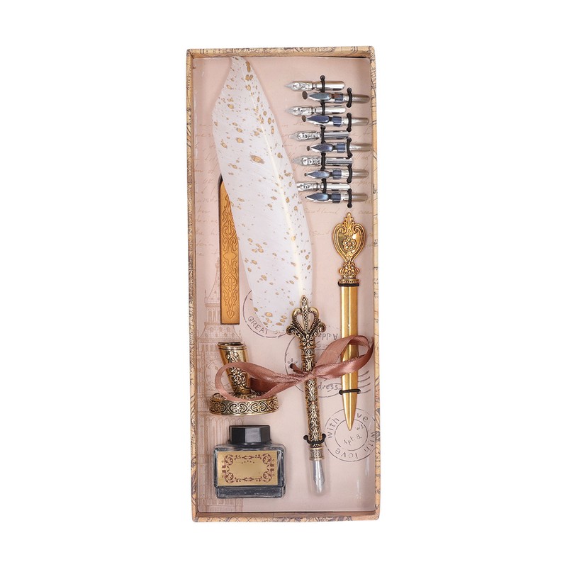 Feather Pen Set with 10 Interchangeable Nib Fire Lacquer Wax