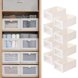 Linen Closet Organizers And Storage, 8 Pack Closet Storage Bins Linen Closet Baskets for Closet Organization Foldable Closet Organizer Bins with Clear Window For Organizing Clothing, Jeans, Shelves