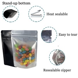 MITOB Resealable Stand Up Bags Clear Black Mylar Bag Zip Closure Heat Seal Pouch Upright Reusable Packaging for Food Storage Dog Treat Sample Packets (50, 3.9x5 inch (10x12.7 cm))
