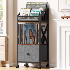 Portin Rolling Vinyl Record Storage Rack, Multi Magazine Holder