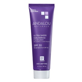 Andalou Naturals Age Defying Ultra Sheer Daily Defense Mineral Sunscreen SPF 30 | Face Lotion with Zinc Oxide | Lightweight Anti-Aging Sun Protection | 2.7 fl oz