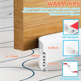Door Draft Stopper, Door Sweep for Bottom of Door, Under Door Gap Filler, Weather Stripping Door Seal for Exterior & Interior Doors, Under Door Draft Blocker Soundproof/Insulator (White, 78inch)