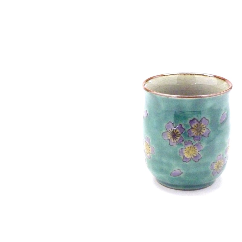 Kutani Ware [Tea Cup] Large Green Cherry Blossom Heart, Back