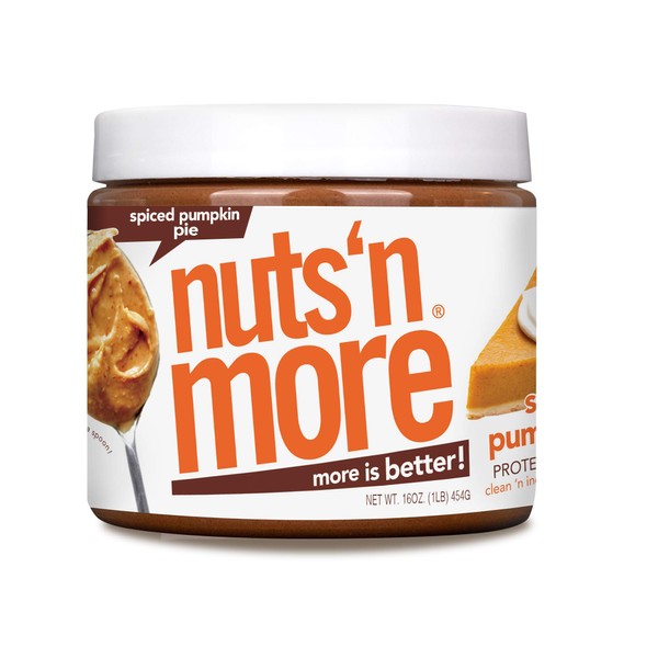 Nuts 'N More Pastel de calabaza especiado de mantequilla de maní untar, todo natural de alta proteína mantequilla de nuez bocadillo saludable, Omega 3's, antioxidantes, bajo en carbohidratos, bajo nivel de azúcar, sin gluten, sin OMG, sin conservantes, f