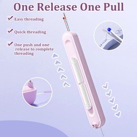3 Pcs 2 in 1 Needle Threader Seam Ripper, 2-in-1 Automatic Needle Threader & Seam Ripper Tool,Retractable Portable Threading and Seam Ripping Tool, Quick Sewing Machine Loop Needle Threaders