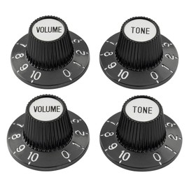 Musiclily Pro Fine 24 Splines Witch Hat Knobs Top Hat Knobs Tone Volume Control Knobs for Electric Guitar Bass Amplifier Effect Pedal, Black with Silver Reflector (Set of 2T2V)