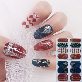 4 Sheets Christmas Nail Wraps Stickers 5D Charms Gold Snowflake Nail Polish Strips Strips Self-Adhesive Winter Holiday Gel Nail Strips with Xmas Trees Elk Reindeer Gel Nail Stickers for Women Nail DIY