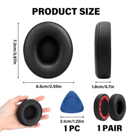 2Pcs Ersatz Ohrpolster für Beats Solo 2 & Solo 3, Kopfhörer Ohrpolster Ersatzset mit Weiches Proteinleder und Memory Schaum, Kabellose Ear Pads Replacement für Beats Solo B0501/B0500, Schwarz