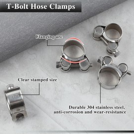 LEONTOOL 4 PCS 23-25mm Range T-Bolt Hose Clamps, Heavy Duty Adjustable Pipe Clamps with Wrench, 304 Stainless Steel Turbo Pipe Clamps for Automotive Intercooler Radiator Heater High Pressure Hose