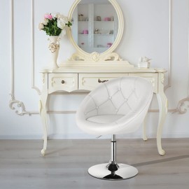 KOTEK Swivel Vanity Chair, Height Adjustable Swivel Accent Chair w/Chrome Frame, Modern Round Tufted Makeup Chair for Living Room, Bedroom, Lounge (1, White)
