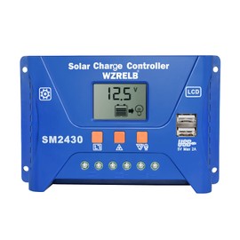 WZRELB 30A PWM Solar Charger Controller 12/24V Auto,Solar Panel Battery Intelligent Regulator with LCD Display, dual USB Ports 5V/2A,Paremeter Adjustable for Lead Acid Batteries