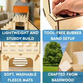 OtterPets Extra Large Bunny Hideout, Cozy Rabbit Castle with Fleece Mats, Wooden Rabbit Hideout, Bunny House Indoor Indoor, Chinchilla, Guinea Pig House