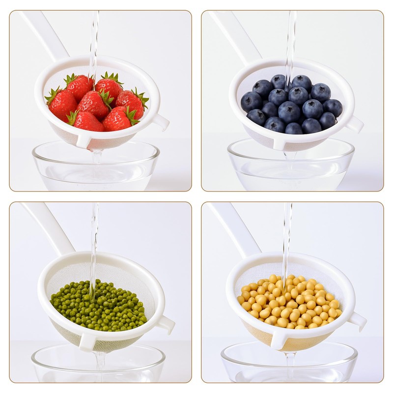 2 Pcs Kitchen Double-Ear Fine Mesh Strainers with Handle Plastic