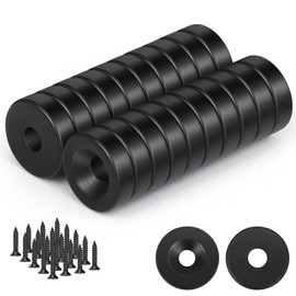Wukong Pack of 20 Black Round Magnets, 10 x 3 mm Mini Magnets with Hole, Pot Magnets with Screws for Refrigerator, Whiteboard, Notice Board, Office and Crafts