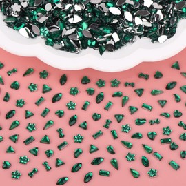 Jremg Green Rhinestones Nail Art Charms Multi Shape Crystal Flat Back Nail Gems Kawaii Crystals Nail Diamond 3D Mini Heart Star Flower Geometric Nail Crafts for Women Nail Supplies 2000Pcs