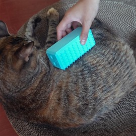 2-Pack 3D Printed Cat Grooming Brush & Massage Tool, 4.7-Inch Long with Multi-Shape Nubs, Ergonomic Cuboid Design for Easy Grip – Pink & Blue Color Options