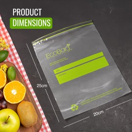 Ecobag- 30 Pack Reusable Freezer/Sandwich Bags - 2.5 Litre Size, 35 Microns - Eco-Friendly Sugarcane Plastic - Recyclable & Reusable- 200x250mm
