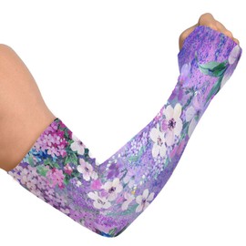 Gardening Sleeves Purple Floral Spring Farm Sun Protective Arm Sleeves with Tumb Hole for Yard Work Flowers Garden Summer Sports Cooling Arm Guards for Biting Gardening Gifts for Women