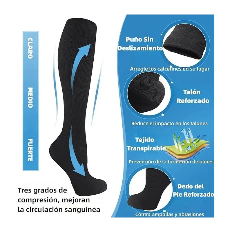 3 Medias Calcetas Compresión U Alivia Varices Y Circulación
