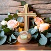 Tea Light Holder with Cross Beechwood in Modern Style