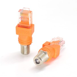 ELNONE 2PCS RF to RJ45 Converter Adapter F Female to RJ45 Male Coaxial Barrel Coupler Adapter Connector Coax Straight Connector (Orange)