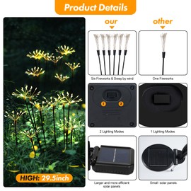 Solar Garden Lights 2 Pack Twinkling Solar Firework Lights with 2 Modes 120LED, Solar-Powered Light for Outside Yard Pathway Garden Decor Outdoor Waterproof, Gardening Gifts for Women Mothers Day,Warm