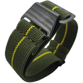 Max French Marine Nationale Elastic Nylon Navy Divers Parachute Watch Straps 20mm 22mm Military Bands (22mm, Green/Yellow PVD)