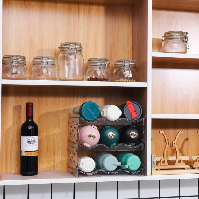 Clear Water Bottle Organizer,Stackable Bottle Storage Rack,4 Pack Wine and