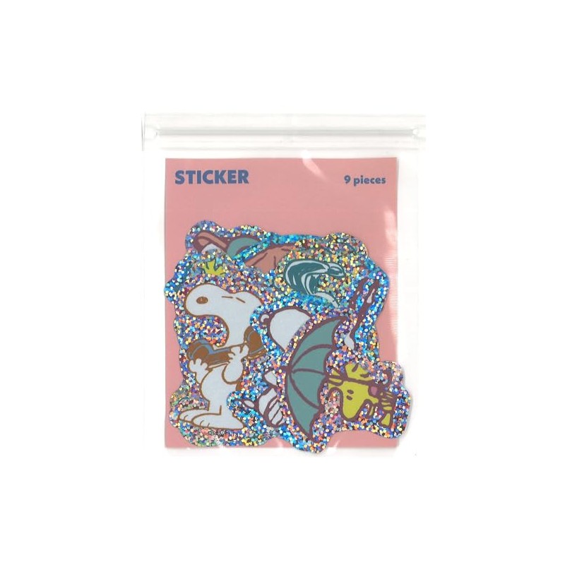Flake Sticker Set in Zip Case Pink Snoopy 9 Sheets