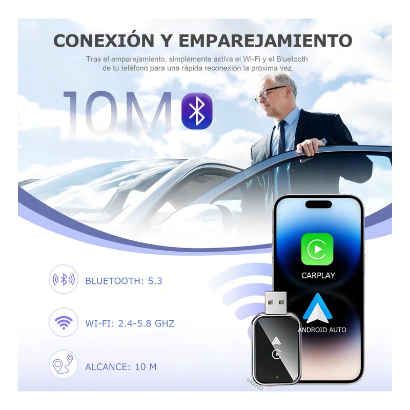 Adaptador Inalámbrico USB CarPlay Android Auto iHogco 2 en 1