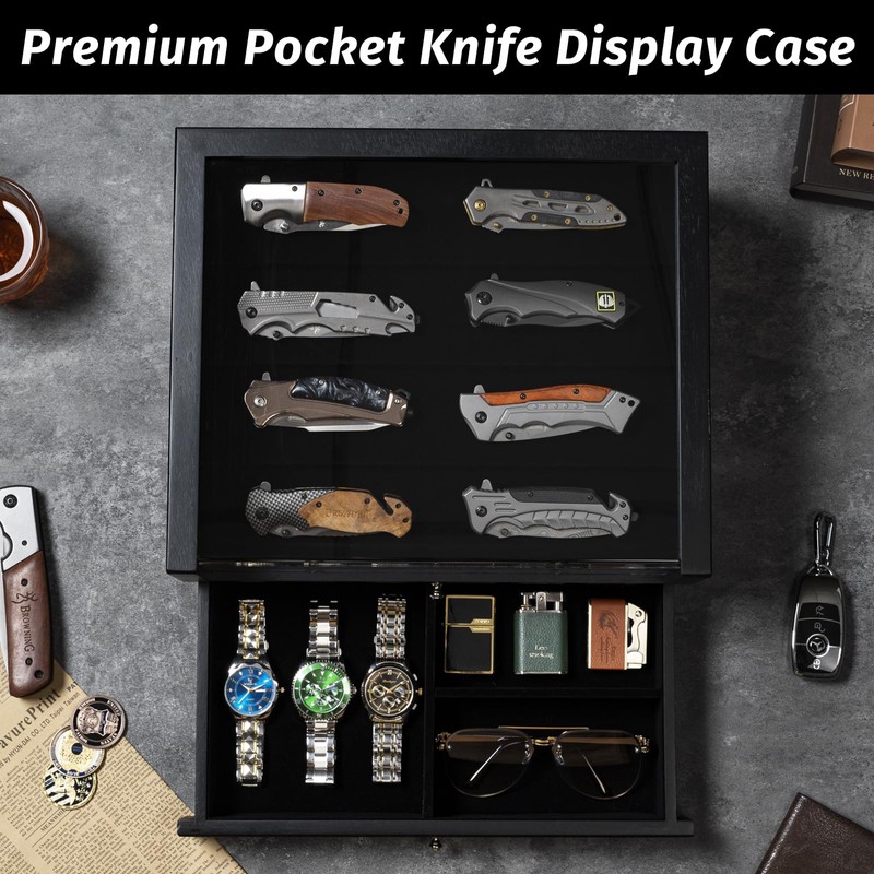 Emfogo Pocket Knife Display Case, Large Knife Collection Box for