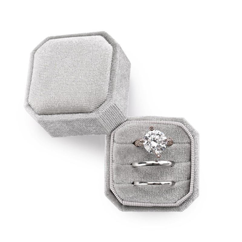 Papten Exquisite Velvet Wedding Ring Box 3 Slot Ring Gift