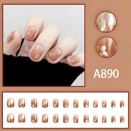 [ALLEVG] Nail Tips, 24 Pieces, Short 3D, Autumn & Winter, Butterfly, Flowers, Spring and Summer, Nail Tip, Pink, Cute, Popular, Japanese, Cute, Simple, Stylish, Coming of Age Ceremonies, School