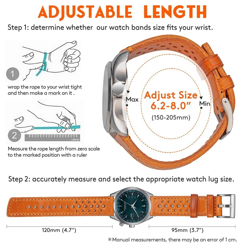 [hemsut h] Genuine Leather Watch Band, Perforated Design, Soft and