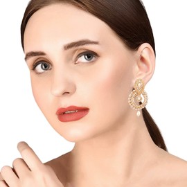 Touchstone Indian Bollywood Chandbali Moon Kundan Polki Look Rhinestones With Hanging Drop Long Bridal Designer Jewelry Chandelier Earrings For Women In Gold Tone, Rhinestones, No Gemstone
