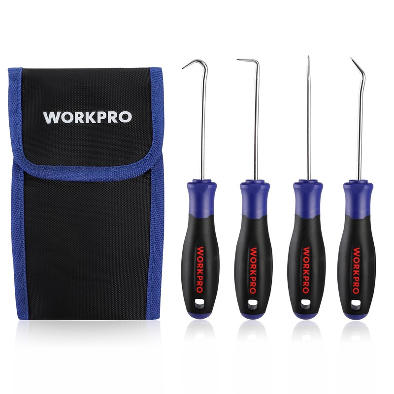 WORKPRO 4-Piece Precision Pick and Hook Set with Pouch, Angled