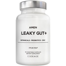 Amen Leaky Gut Supplement - Advanced Formula with Bioavailable L Glutamine, Zinc, Turmeric, DGL Licorice Root - Marshmallow Root - Probiotics & Fermented Prebiotics - Vegan, Non-GMO - 90 Capsules